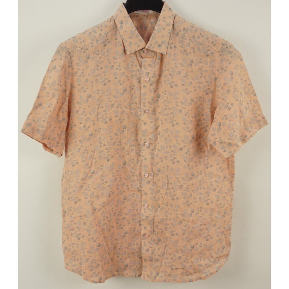 Karl NLR Linen Men's Large Short Sleeve Peach Gray Floral Spread Button Up Shirt